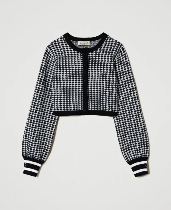 Blousons Et Manteaux*TWINSET Milano Blouson En Maille Jacquard Pied-de-poule Bicolore Blanc Cassé / Noir