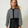 Blousons Et Manteaux*TWINSET Milano Blouson En Maille Jacquard Pied-de-poule Bicolore Blanc Cassé / Noir