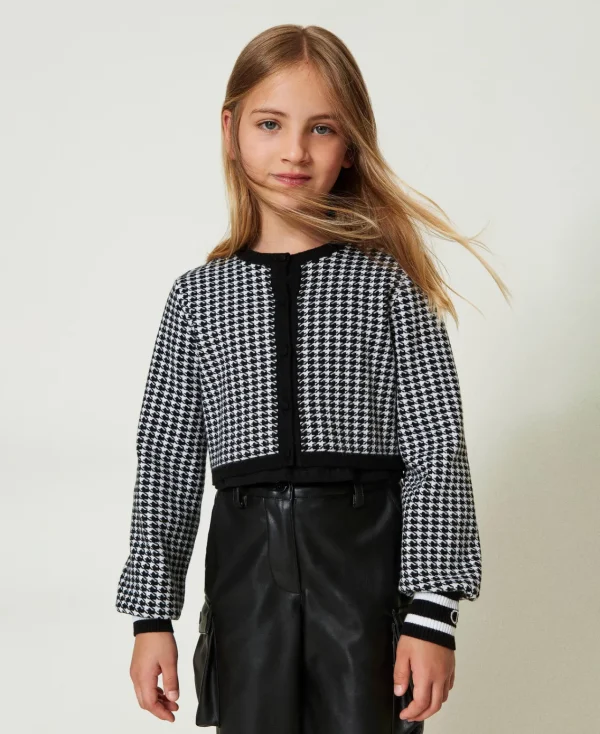 Blousons Et Manteaux*TWINSET Milano Blouson En Maille Jacquard Pied-de-poule Bicolore Blanc Cassé / Noir