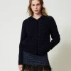 blouson_en_maille_jacquar_2.webp Blousons Et Doudounes*TWINSET Milano Blouson En Maille Jacquard à Carreaux Jacquard Carreau Bleu Classique/Lurex Noir