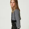 Blousons Et Manteaux*TWINSET Milano Blouson En Maille Jacquard Pied-de-poule Bicolore Blanc Cassé / Noir