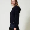 blouson_en_maille_jacquar_3.webp Blousons Et Doudounes*TWINSET Milano Blouson En Maille Jacquard à Carreaux Jacquard Carreau Bleu Classique/Lurex Noir