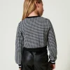 Blousons Et Manteaux*TWINSET Milano Blouson En Maille Jacquard Pied-de-poule Bicolore Blanc Cassé / Noir