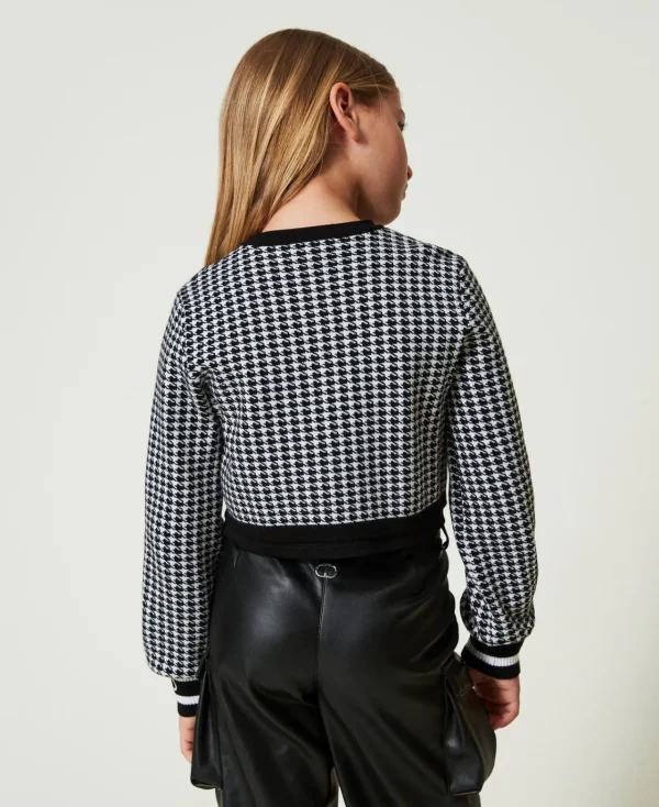 Blousons Et Manteaux*TWINSET Milano Blouson En Maille Jacquard Pied-de-poule Bicolore Blanc Cassé / Noir