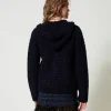 blouson_en_maille_jacquar_4.webp Blousons Et Doudounes*TWINSET Milano Blouson En Maille Jacquard à Carreaux Jacquard Carreau Bleu Classique/Lurex Noir