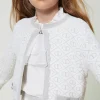 blouson_en_maille_jacquar_4-2.webp Blousons Et Manteaux*TWINSET Milano Blouson En Maille Jacquard Avec Oval T Bicolore Blanc Cassé/Argent Métallisé