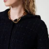blouson_en_maille_jacquar_5.webp Blousons Et Doudounes*TWINSET Milano Blouson En Maille Jacquard à Carreaux Jacquard Carreau Bleu Classique/Lurex Noir