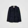 Blousons Et Doudounes | Blazers*TWINSET Milano Blouson En Tissu Bouclé Avec Boutons Siglés Bouclé Bleu Denim/Noir