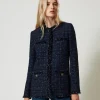 Blousons Et Doudounes | Blazers*TWINSET Milano Blouson En Tissu Bouclé Avec Boutons Siglés Bouclé Bleu Denim/Noir