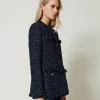 Blousons Et Doudounes | Blazers*TWINSET Milano Blouson En Tissu Bouclé Avec Boutons Siglés Bouclé Bleu Denim/Noir