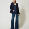 Blousons Et Doudounes | Blazers*TWINSET Milano Blouson En Tissu Bouclé Avec Boutons Siglés Bouclé Bleu Denim/Noir