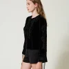 blouson_en_velours_avec_b_3.webp Blousons Et Doudounes | Blazers*TWINSET Milano Blouson En Velours Avec Broderie Noir
