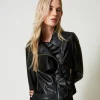 blouson_perfecto_effet_cu_0.webp Blousons Et Doudounes*TWINSET Milano Blouson Perfecto Effet Cuir Avec Volant Noir