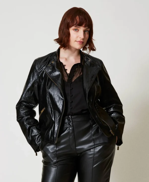 blouson_perfecto_effet_cu_2-1.webp Blousons Et Doudounes*TWINSET Milano Blouson Perfecto Effet Cuir Avec Fermeture éclair Noir