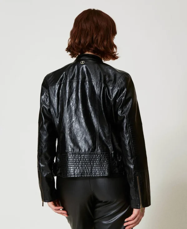 blouson_perfecto_effet_cu_3-1.webp Blousons Et Doudounes*TWINSET Milano Blouson Perfecto Effet Cuir Avec Fermeture éclair Noir