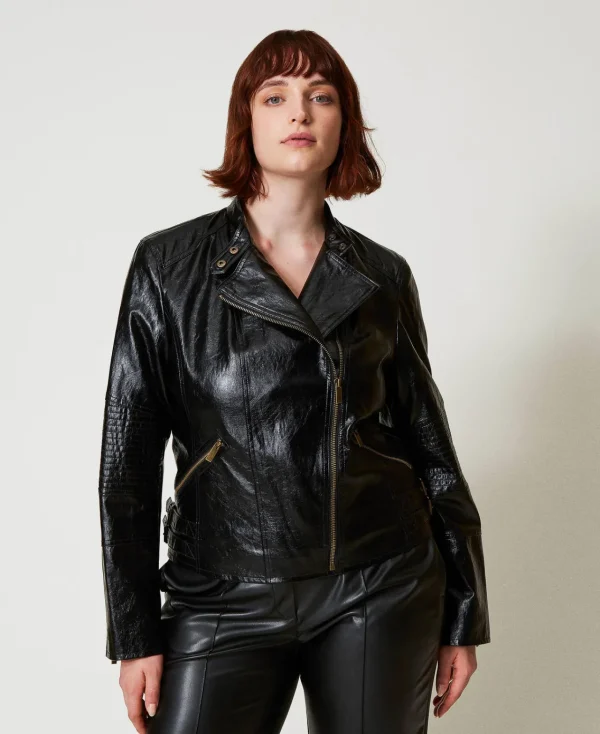 blouson_perfecto_effet_cu_4-1.webp Blousons Et Doudounes*TWINSET Milano Blouson Perfecto Effet Cuir Avec Fermeture éclair Noir