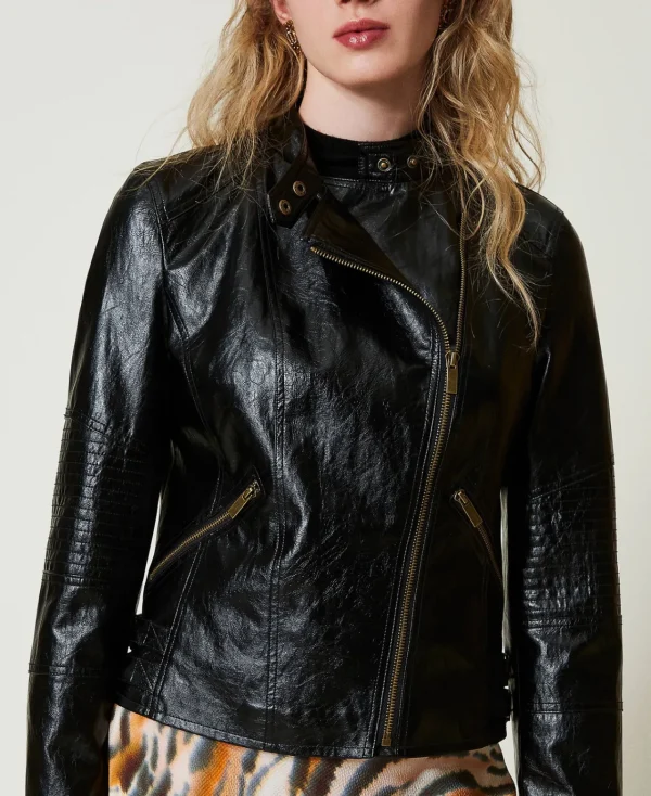 blouson_perfecto_effet_cu_6.webp Blousons Et Doudounes*TWINSET Milano Blouson Perfecto Effet Cuir Avec Fermeture éclair Noir