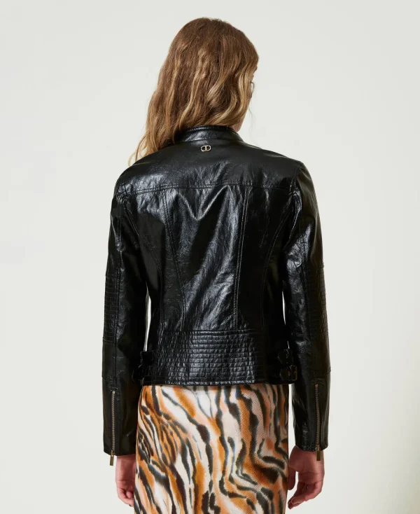 blouson_perfecto_effet_cu_7.webp Blousons Et Doudounes*TWINSET Milano Blouson Perfecto Effet Cuir Avec Fermeture éclair Noir