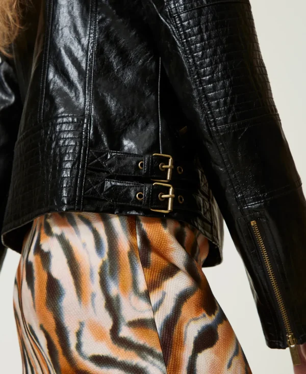 blouson_perfecto_effet_cu_8.webp Blousons Et Doudounes*TWINSET Milano Blouson Perfecto Effet Cuir Avec Fermeture éclair Noir