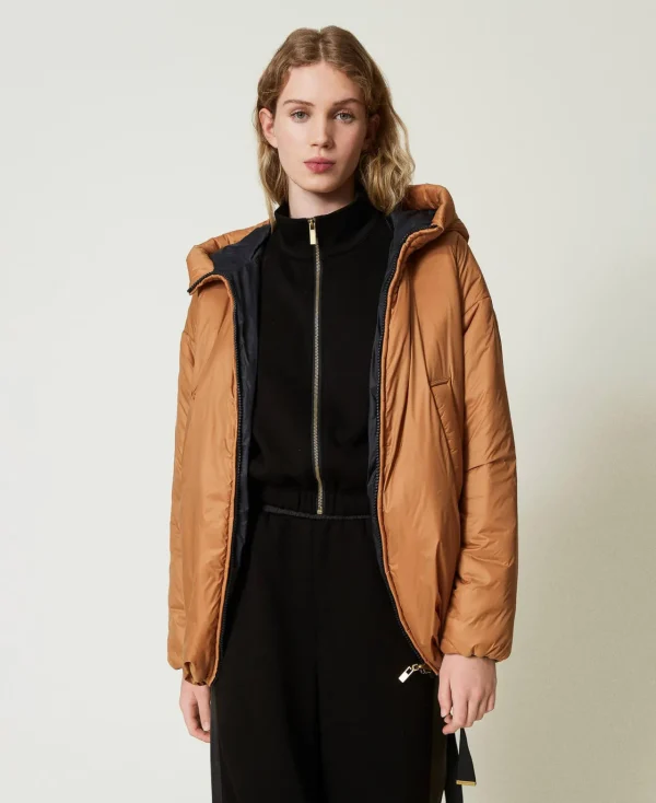 blouson_rembourr_rversibl_2.webp Blousons Et Doudounes*TWINSET Milano Blouson Rembourré Réversible Bicolore Caramel Camel/Noir