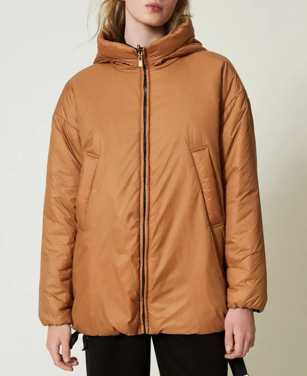 blouson_rembourr_rversibl_4.webp Blousons Et Doudounes*TWINSET Milano Blouson Rembourré Réversible Bicolore Caramel Camel/Noir