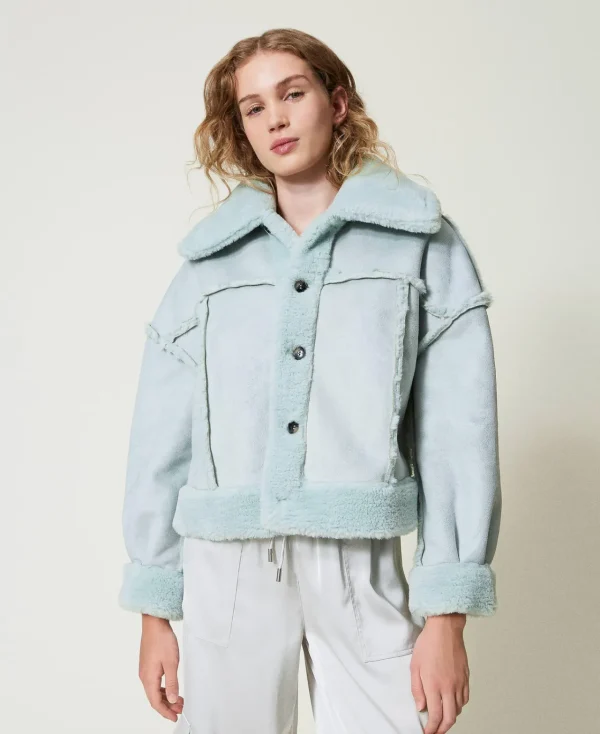 blouson_rversible_avec_fa_0.webp Blousons Et Doudounes*TWINSET Milano Blouson Réversible Avec Fausse Fourrure Vert Agave