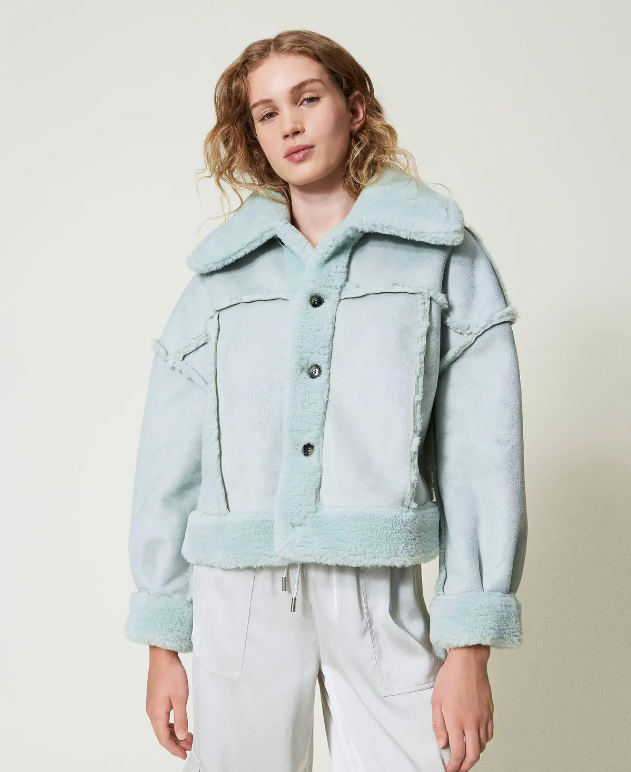 blouson_rversible_avec_fa_0.webp Blousons Et Doudounes*TWINSET Milano Blouson Réversible Avec Fausse Fourrure Vert Agave
