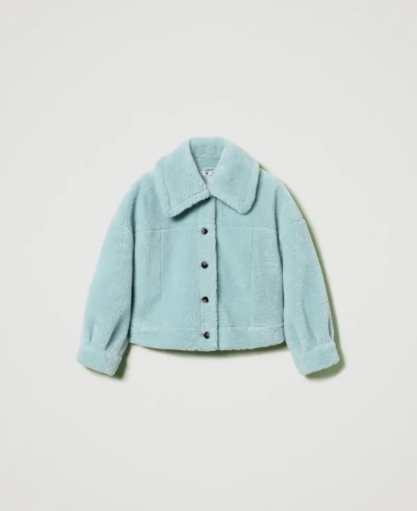 blouson_rversible_avec_fa_1.webp Blousons Et Doudounes*TWINSET Milano Blouson Réversible Avec Fausse Fourrure Vert Agave
