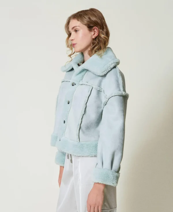 blouson_rversible_avec_fa_2.webp Blousons Et Doudounes*TWINSET Milano Blouson Réversible Avec Fausse Fourrure Vert Agave