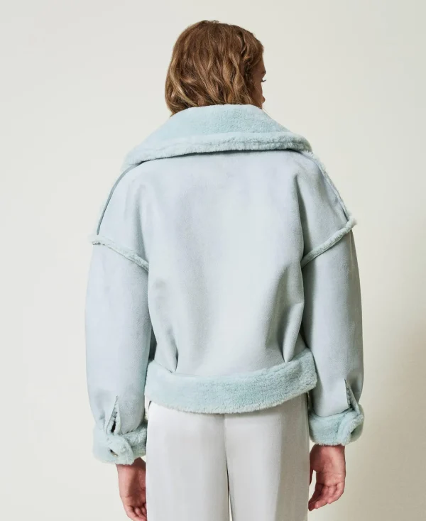 blouson_rversible_avec_fa_3.webp Blousons Et Doudounes*TWINSET Milano Blouson Réversible Avec Fausse Fourrure Vert Agave