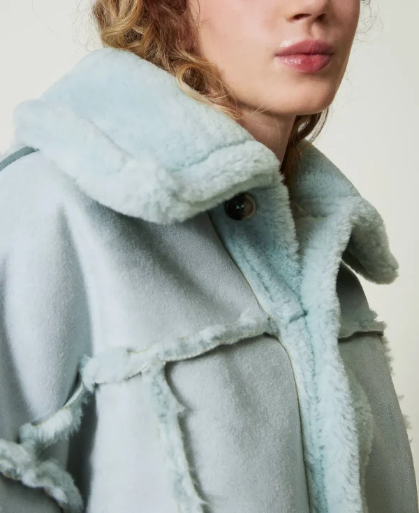 blouson_rversible_avec_fa_4.webp Blousons Et Doudounes*TWINSET Milano Blouson Réversible Avec Fausse Fourrure Vert Agave