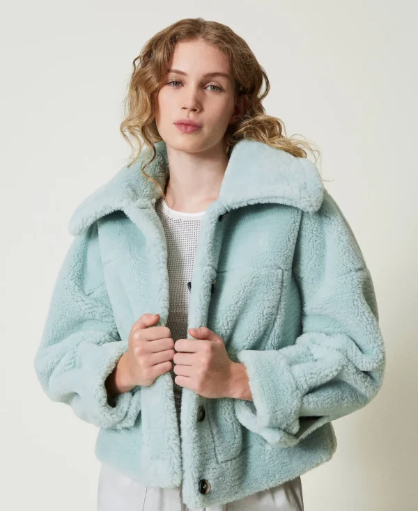blouson_rversible_avec_fa_5.webp Blousons Et Doudounes*TWINSET Milano Blouson Réversible Avec Fausse Fourrure Vert Agave