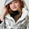 Blousons Et Manteaux*TWINSET Milano Blouson Réversible En Fausse Fourrure Bicolore Blanc Cassé/Argent Métallisé