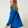 blouson_surchemise_en_fla_0.webp Blousons Et Manteaux | Blouses Et Chemises*TWINSET Milano Blouson Surchemise En Flanelle Bleu « Surf »