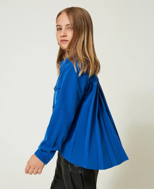 blouson_surchemise_en_fla_0.webp Blousons Et Manteaux | Blouses Et Chemises*TWINSET Milano Blouson Surchemise En Flanelle Bleu « Surf »