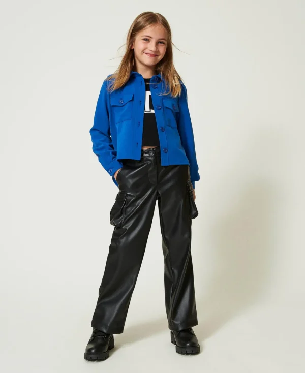 blouson_surchemise_en_fla_5.webp Blousons Et Manteaux | Blouses Et Chemises*TWINSET Milano Blouson Surchemise En Flanelle Bleu « Surf »