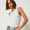 T-Shirts Et Tops*TWINSET Milano Body MYFO Côtelé Avec Logo Blanc Neige