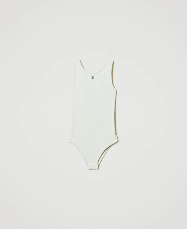 T-Shirts Et Tops*TWINSET Milano Body MYFO Côtelé Avec Logo Blanc Neige
