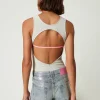 T-Shirts Et Tops*TWINSET Milano Body MYFO Côtelé Avec Logo Blanc Neige