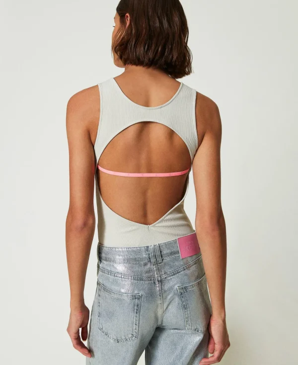 T-Shirts Et Tops*TWINSET Milano Body MYFO Côtelé Avec Logo Blanc Neige