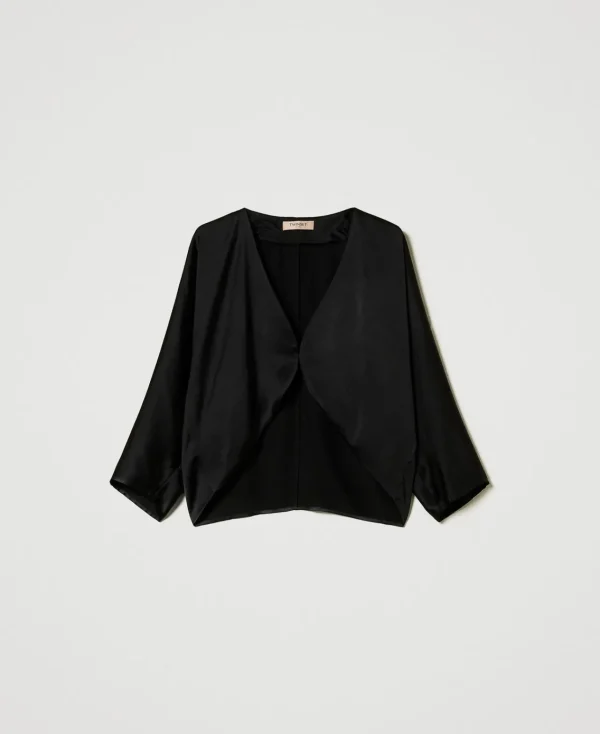 bolro_en_satin_1.webp Blousons Et Doudounes | Blazers*TWINSET Milano Boléro En Satin Noir