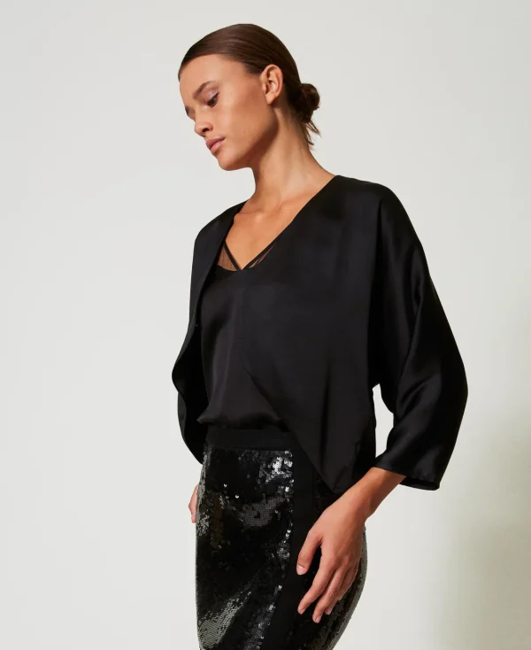 bolro_en_satin_2.webp Blousons Et Doudounes | Blazers*TWINSET Milano Boléro En Satin Noir