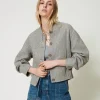 bomber_en_drap_double_ave_0.webp Blousons Et Doudounes*TWINSET Milano Bomber En Drap Double Avec Sequins Double Rayure Gris Chiné