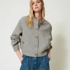 bomber_en_drap_double_ave_2.webp Blousons Et Doudounes*TWINSET Milano Bomber En Drap Double Avec Sequins Double Rayure Gris Chiné
