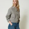 bomber_en_drap_double_ave_3.webp Blousons Et Doudounes*TWINSET Milano Bomber En Drap Double Avec Sequins Double Rayure Gris Chiné