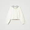 bomber_myfo_en_maille_ave_1.webp Blousons Et Doudounes*TWINSET Milano Bomber MYFO En Maille Avec Capuche Blanc Neige