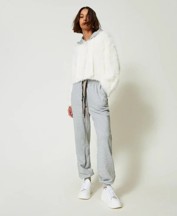 bomber_myfo_en_maille_ave_5.webp Blousons Et Doudounes*TWINSET Milano Bomber MYFO En Maille Avec Capuche Blanc Neige