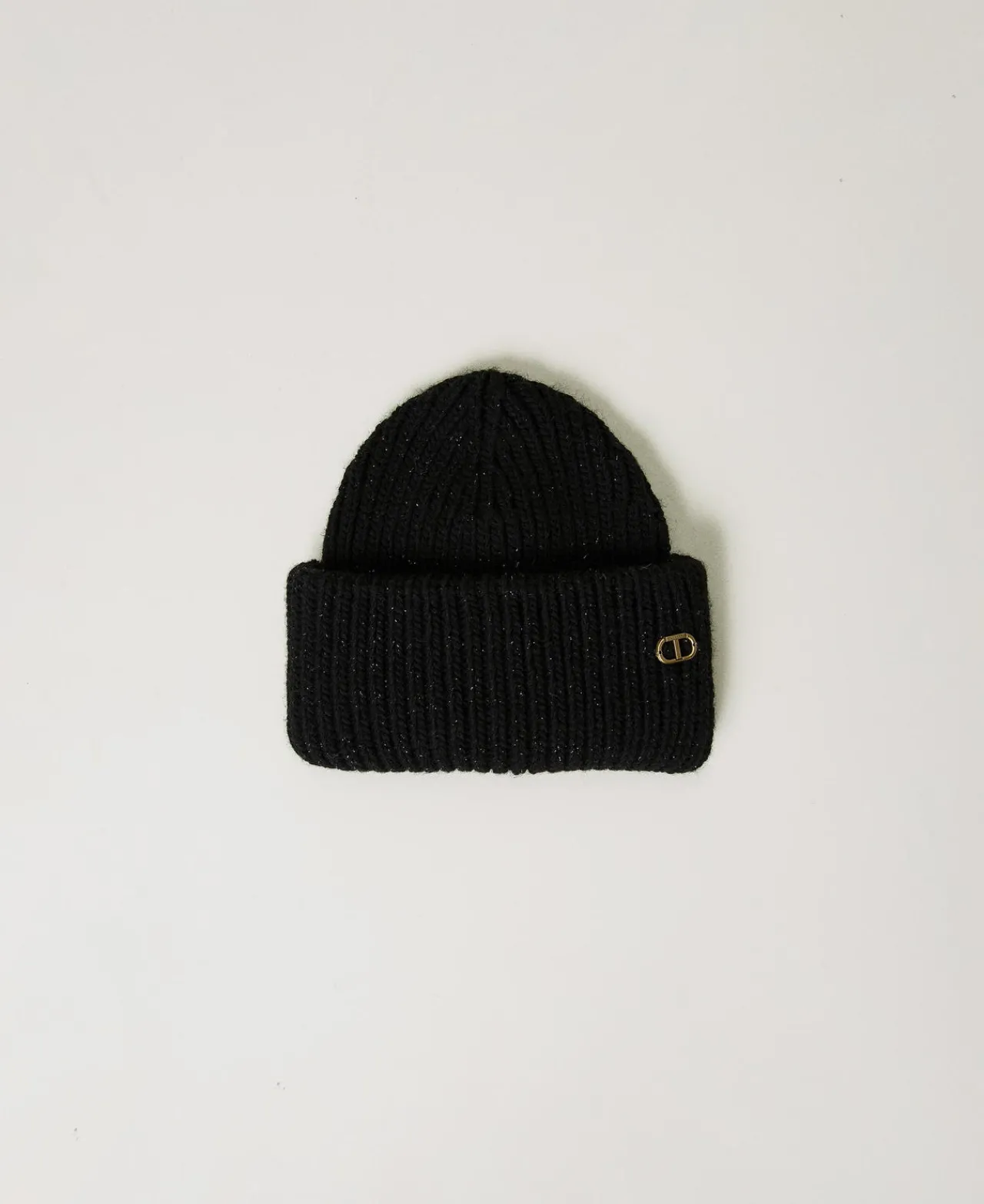 bonnet_en_maille_ctele_av_0.webp Chapeaux*TWINSET Milano Bonnet En Maille Côtelée Avec Oval T Noir
