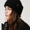 bonnet_en_maille_ctele_av_1.webp Chapeaux*TWINSET Milano Bonnet En Maille Côtelée Avec Oval T Noir
