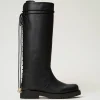 bottes__lacets_en_cuir_0.webp Chaussures Plates | Bottes Et Bottines*TWINSET Milano Bottes à Lacets En Cuir Noir